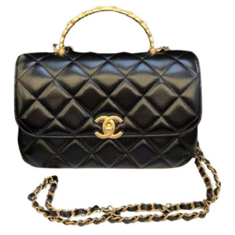 CHANEL Pearlescent Lambskin Shoulder Bag, Crossbody Bag, Handbag Women's Black