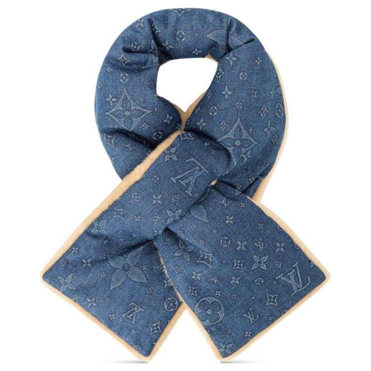 LOUIS VUITTON Brand Logo Wool Knit Scarves Men's Blue