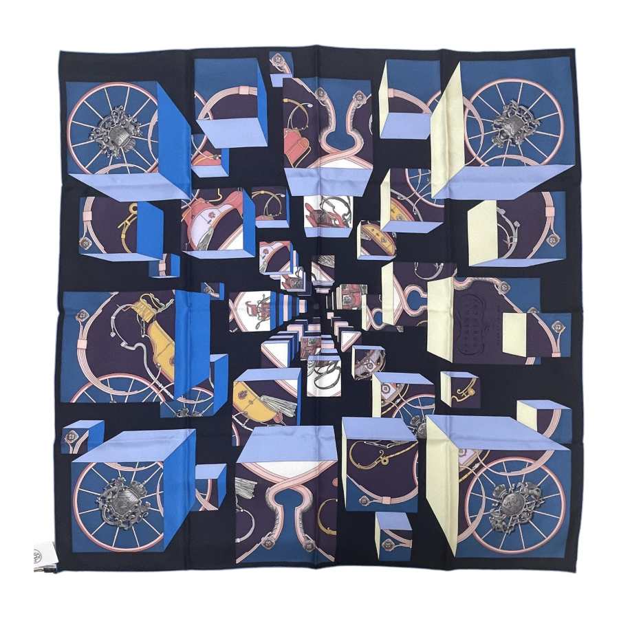 HERMES HERMES Geometric Pattern Silk Scarves Women's Blue
