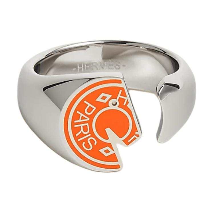 HERMES Carrousel Stainless Steel Rings Unisex Orange