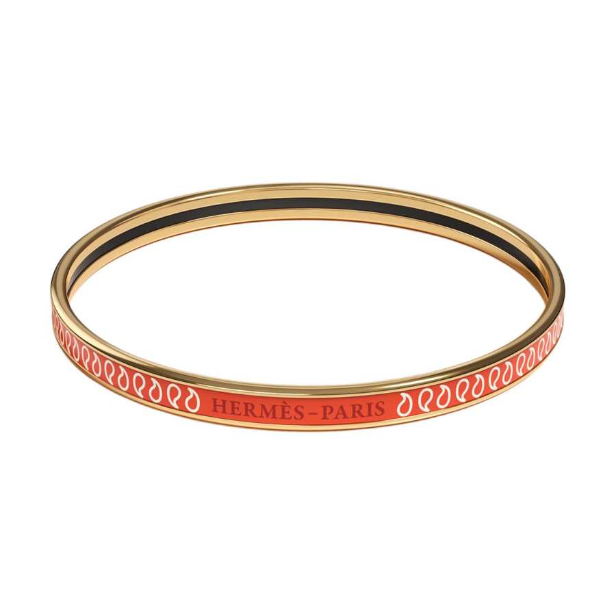 HERMES HERMES Palmettes Composees Gold Plated Bangles Unisex Red