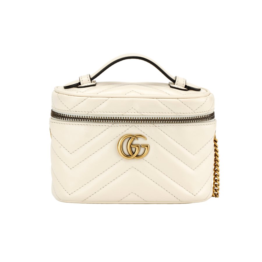 GUCCI Marmont Leather Box Bag Handbag Mini Women's White
