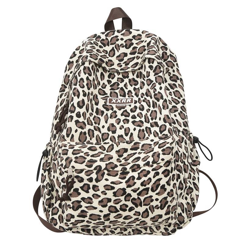 DCLOUD Canvas Backpack Unisex Ecru Leopard Print/Brown Leopard Print