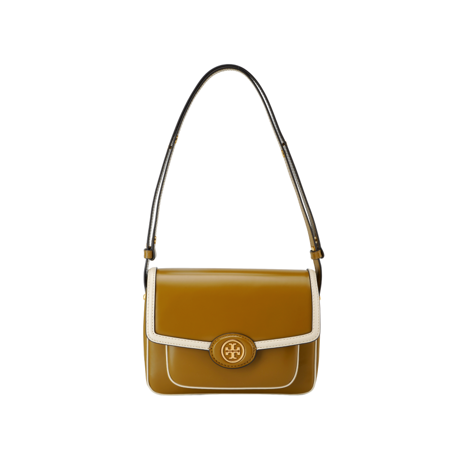 TORY BURCH Calfskin Crossbody Bag, Shoulder Bag Women's Brown Yellow