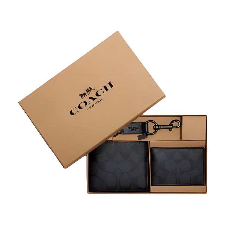 COACH Signature Coated Canvas Card Holder Keychain Wallet Men's Black