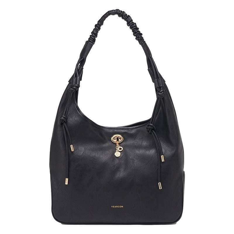 YEARCON Synthetic Leather Handbag, Shoulder Bag Regular Women's Black/Khaki