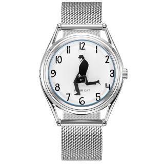 JOKER CAT Quartz Movement Steel Strap Watch Unisex Blue Dial