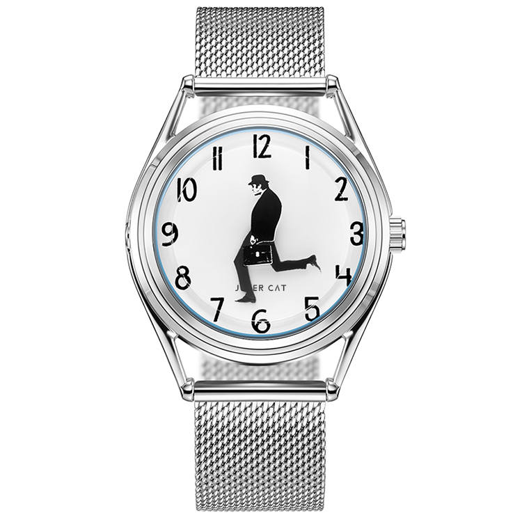 JOKER CAT Quartz Movement Steel Strap Watch Unisex Blue Dial