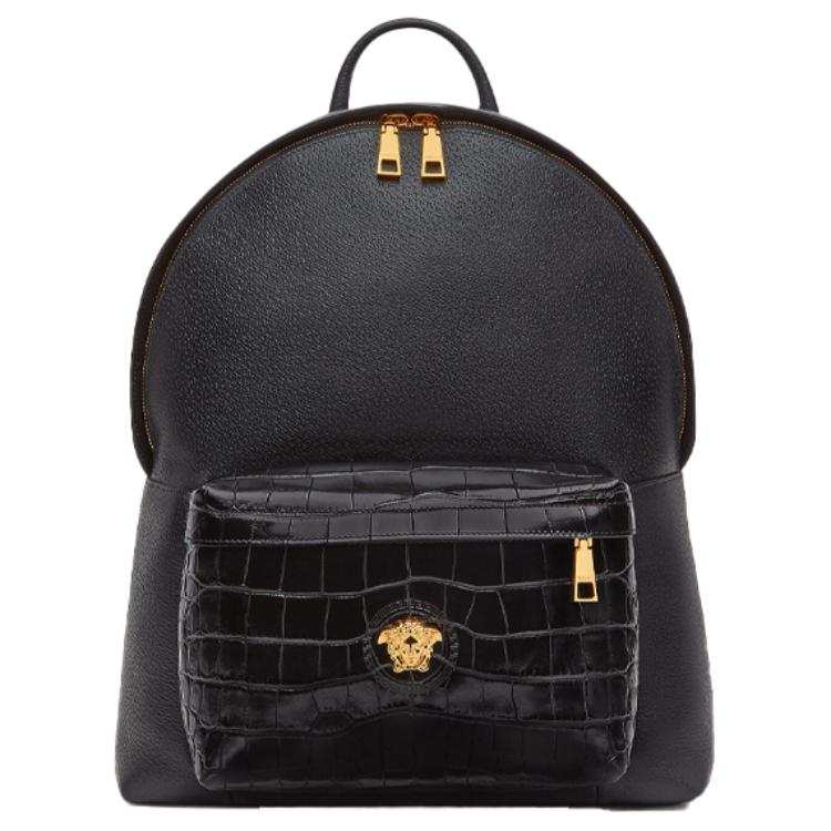 VERSACE VERSACE PALAZZO Zip Closure Cow Leather Backpack Unisex Black