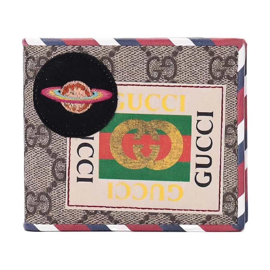 GUCCI Canvas With Leather Wallet Men's Ebony/Multicolor