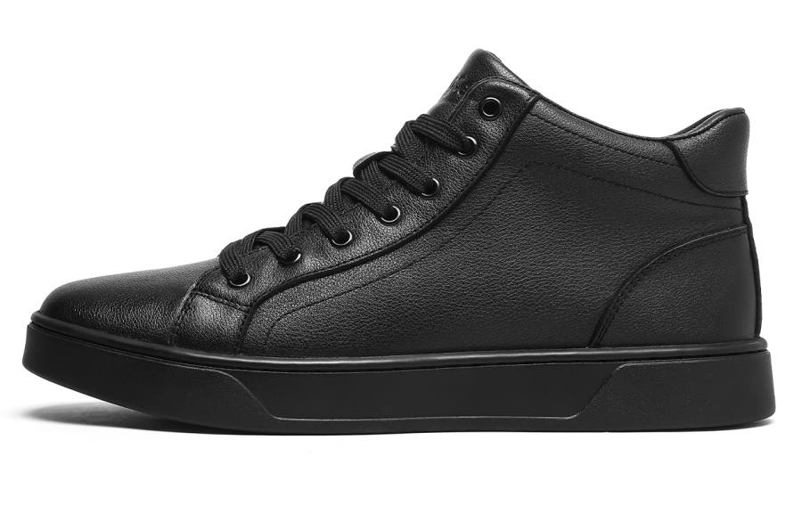 Mulinsen Top Grain Cow Leather Thermal Abrasion Resistant Lightweight High top Skateboard Shoes Men's Black