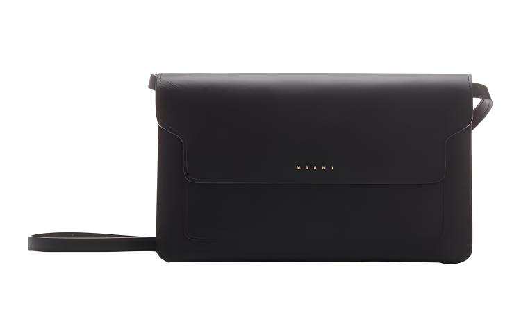 MARNI Saffiano Calfskin Shoulder Bag Makeup Bag Women's Black