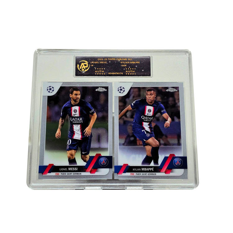 Topps Mbappé, Messi Player Card, Large Paris Era, Green Grass Running Side Profile, Double Special Card Graded Cards