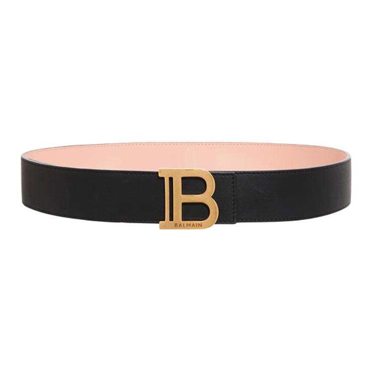 BALMAIN Brand Logo Cow Leather Belts Women's Black Width 4cm