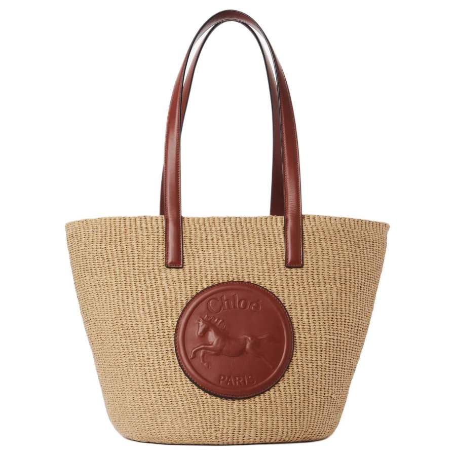 Chloé Chloe Natural Fiber Calfskin Handbag, Shoulder Bag Large Women's Tan