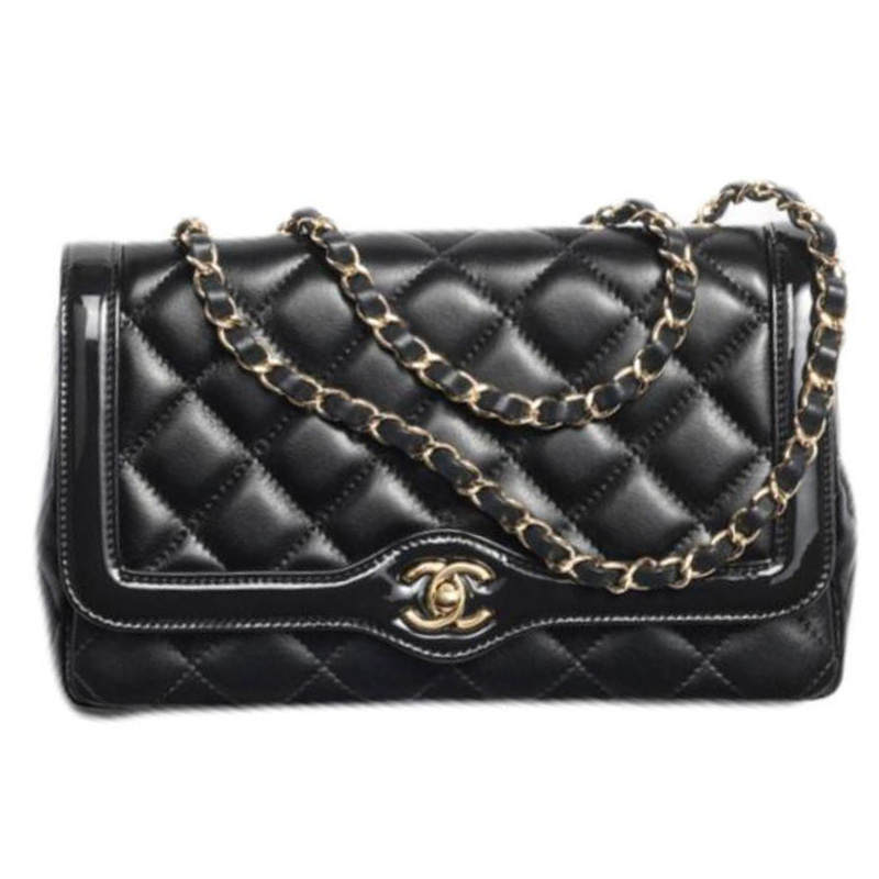 CHANEL Lambskin Handheld Shoulder Bag Women's Black