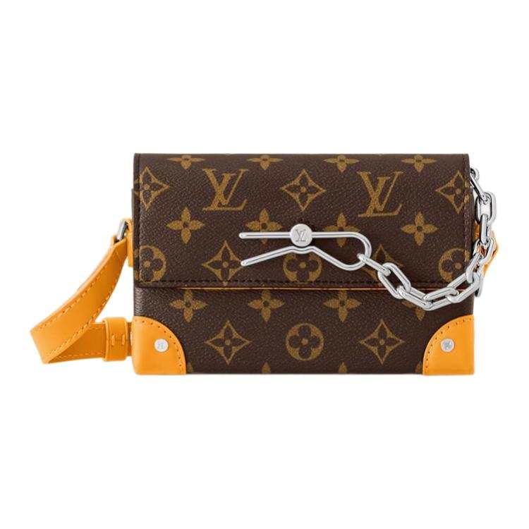 LOUIS VUITTON Steamer Coated Canvas Small Box Crossbody Bag, Shoulder Bag Mini Men's Brown & Orange
