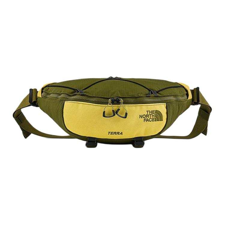 THE NORTH FACE One Shoulder Crossbody Fanny Pack Outdoor Bag Recycled Nylon Forest Olive & Yellow Unisex