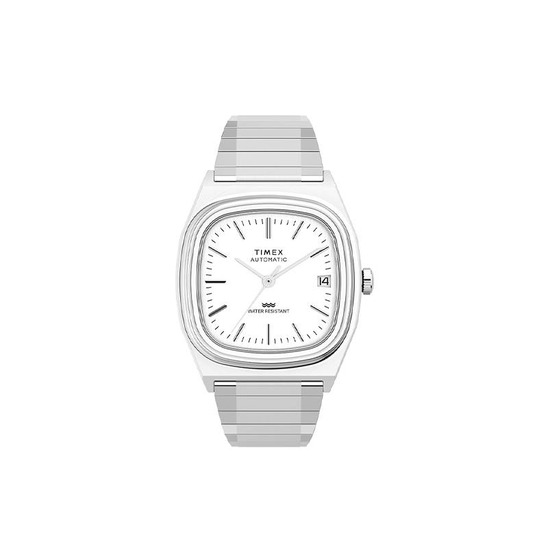 TIMEX Free Engraving TIMEX E LINE Wrist Watches Automatic Mechanical Movement Stainless Steel Strap 34mm Silver Dial Unisex