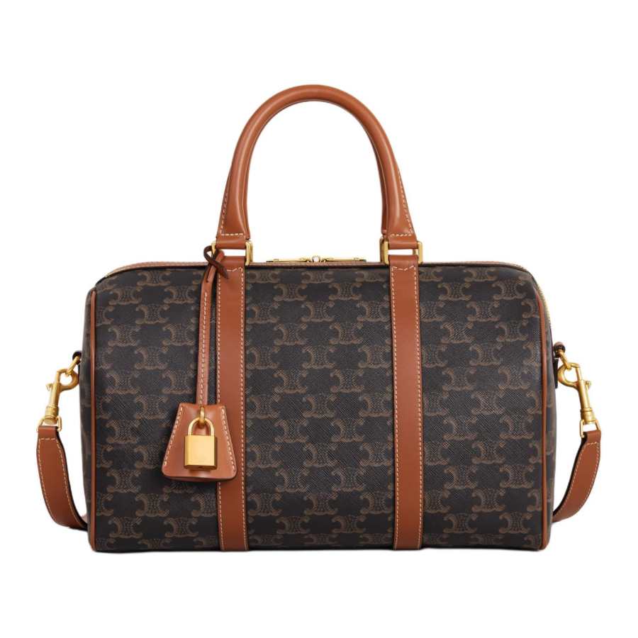 CELINE Triomphe Cow Leather Handbag Regular Women's Tawny