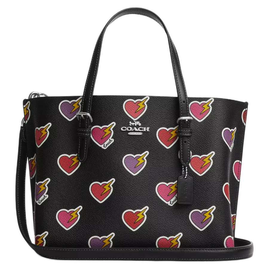 COACH Mollie Coated Canvas Tote Bag, Shopping Bag, Shoulder Bag, Crossbody Bag, Handbag Medium Women's Black