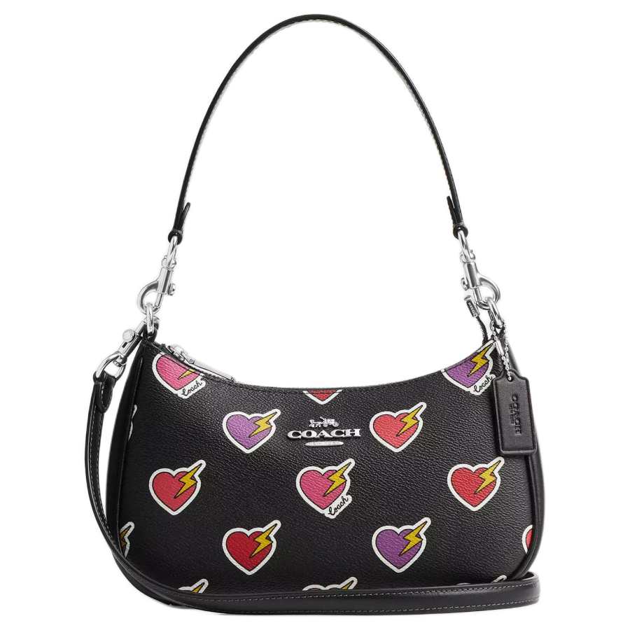 COACH Teri Coated Canvas Shoulder Bag, Portable Crossbody Bag Medium Women's Black