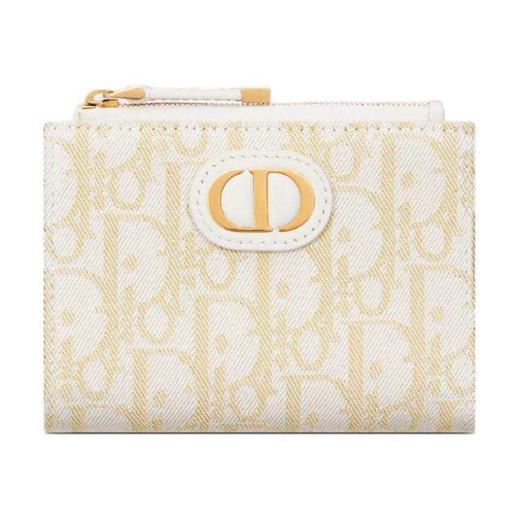 DIOR 30 Montaigne Cotton Wallet Women's Gold & White