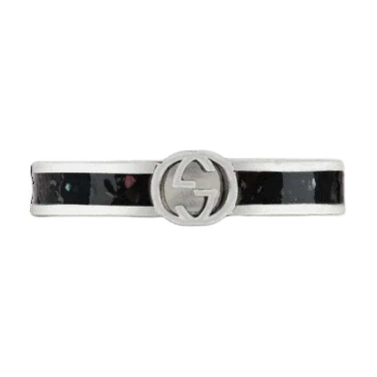 GUCCI GUCCI Interlocking 925 Sterling Silver Rings Unisex Black