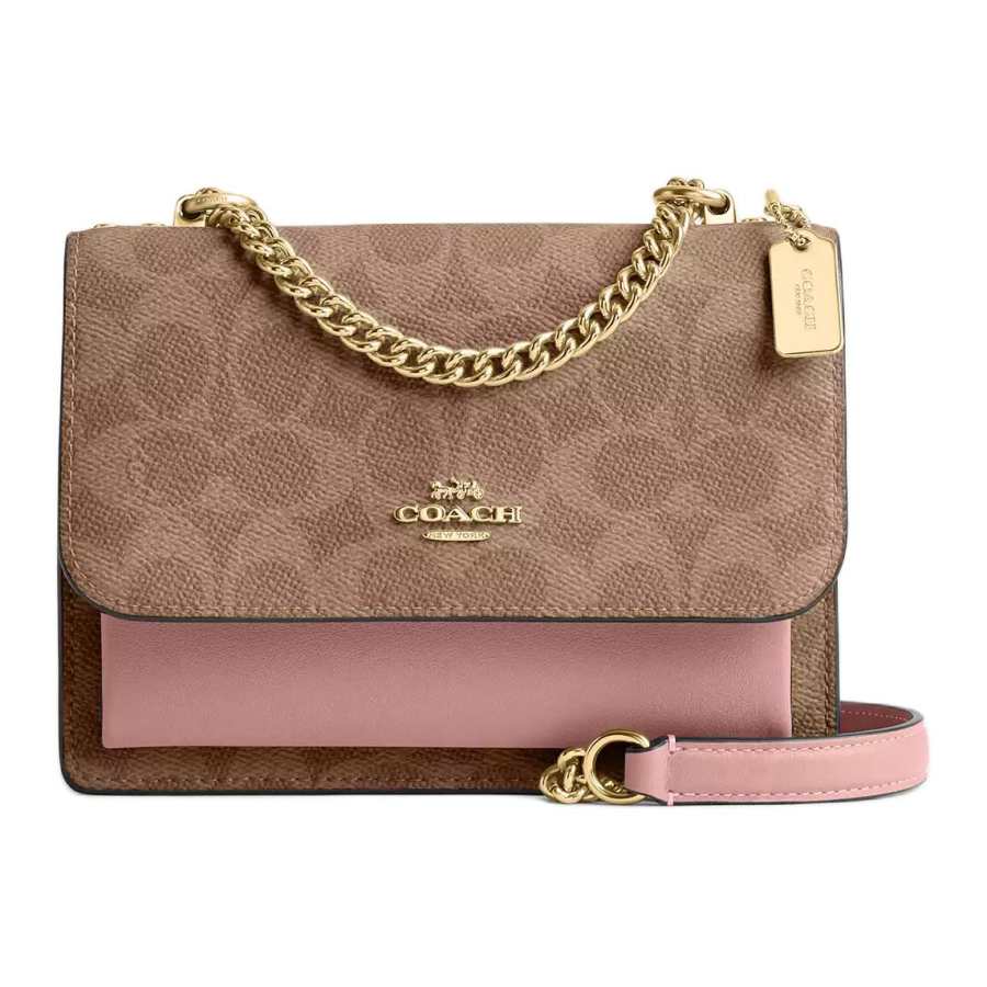 COACH Klare Coated Canvas Shoulder Bag, Crossbody Bag Small Women's Tan & Pink & Red