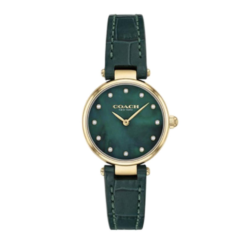 COACH PARK Wrist Watches Quartz Movement Cow Leather Strap 26mm Green Dial Women's Watch 30m Water Resistant