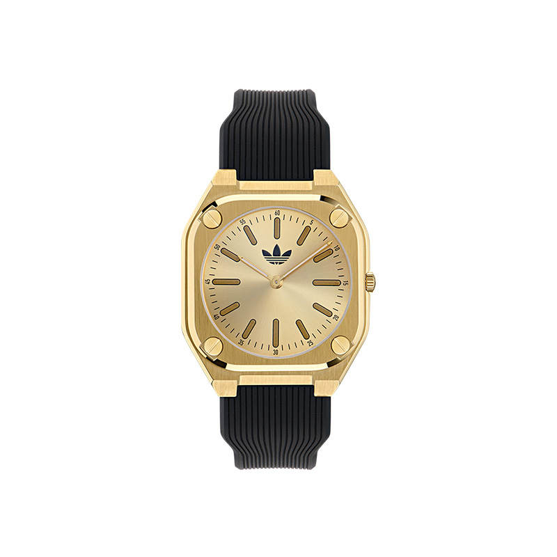 Adidas Originals CITY TECH THIN Wrist Watches Quartz Movement Silicone Strap 39mm Gold Dial Unisex