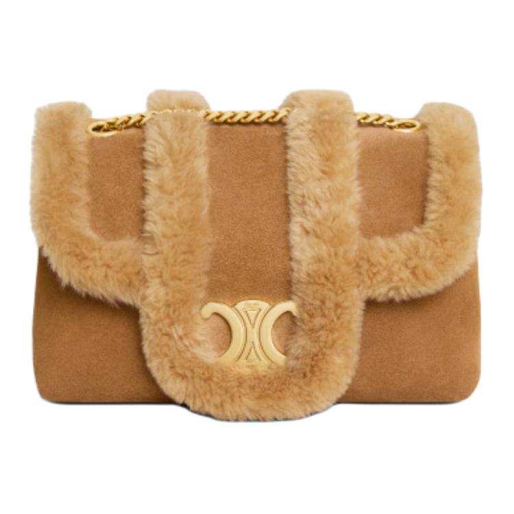 CELINE Victoire Cow Leather Suede Handbag, Shoulder Bag Medium Women's Smoky