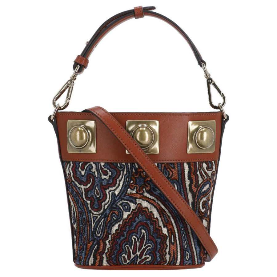 ETRO Cotton With Calfskin Bucket Bag, Crossbody, One Shoulder Handbag Women's Brown
