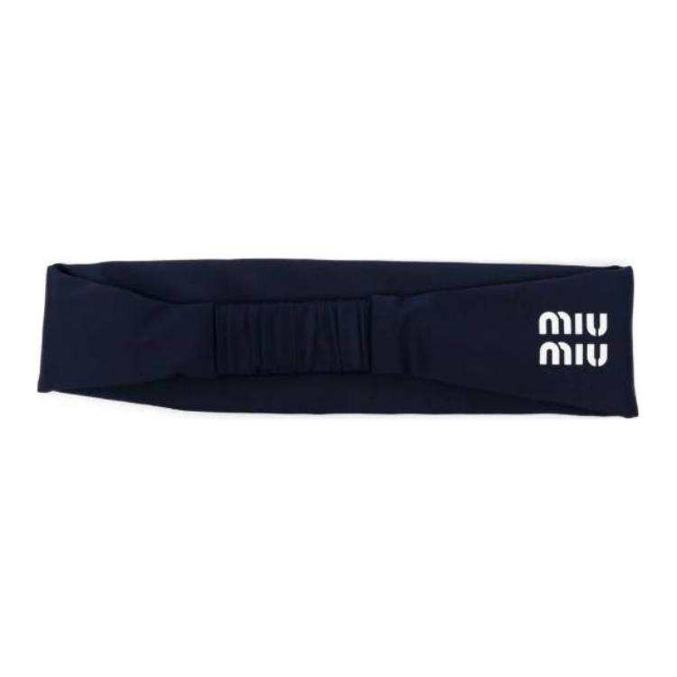 MIU MIU Brand Logo Fabric Hair Bands Women's Marine Blue