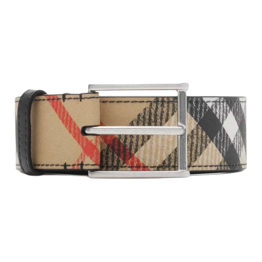 Burberry Polyester PU Polyurethane Cotton Calfskin Leather Belts Men's Sandy Beige Width 3.5cm