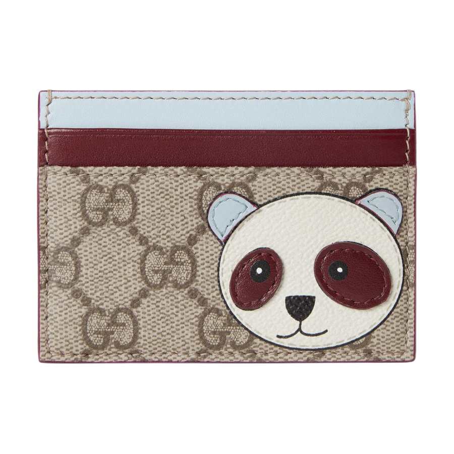 GUCCI Coated Fabric Card Holder Women's Beige & Dark Brown