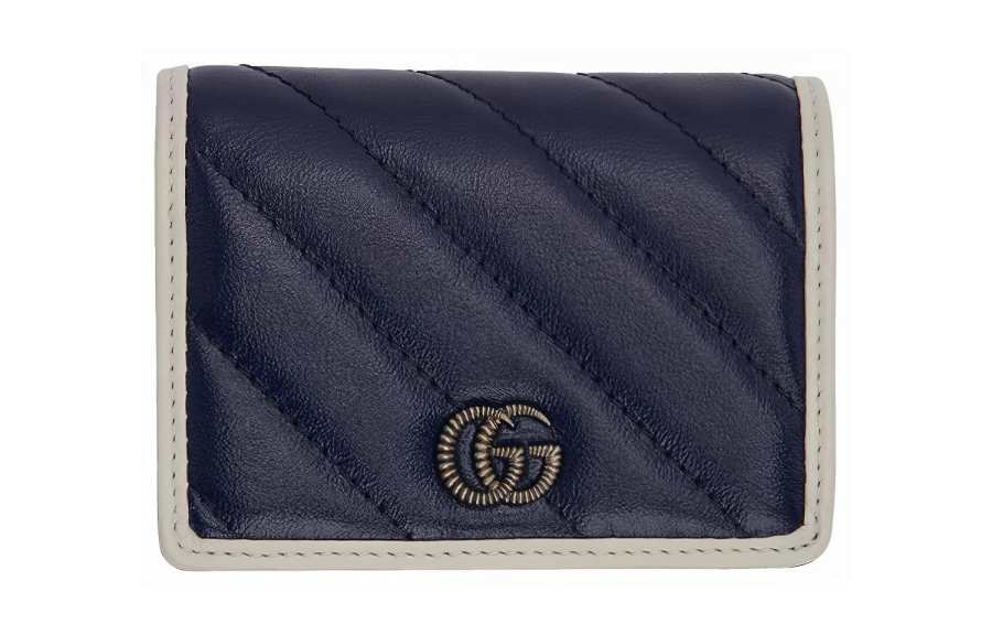 GUCCI GG Marmont Leather Card Holder, Wallet Women's Blue/White