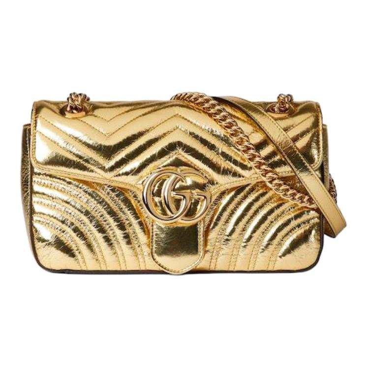 GUCCI GG Marmont Leather Shoulder Bag Small Women's Gold