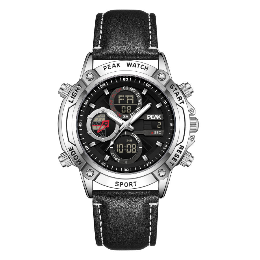 PEAK Quartz Movement Genuine Leather Strap Watch Men's Watches Black Dial