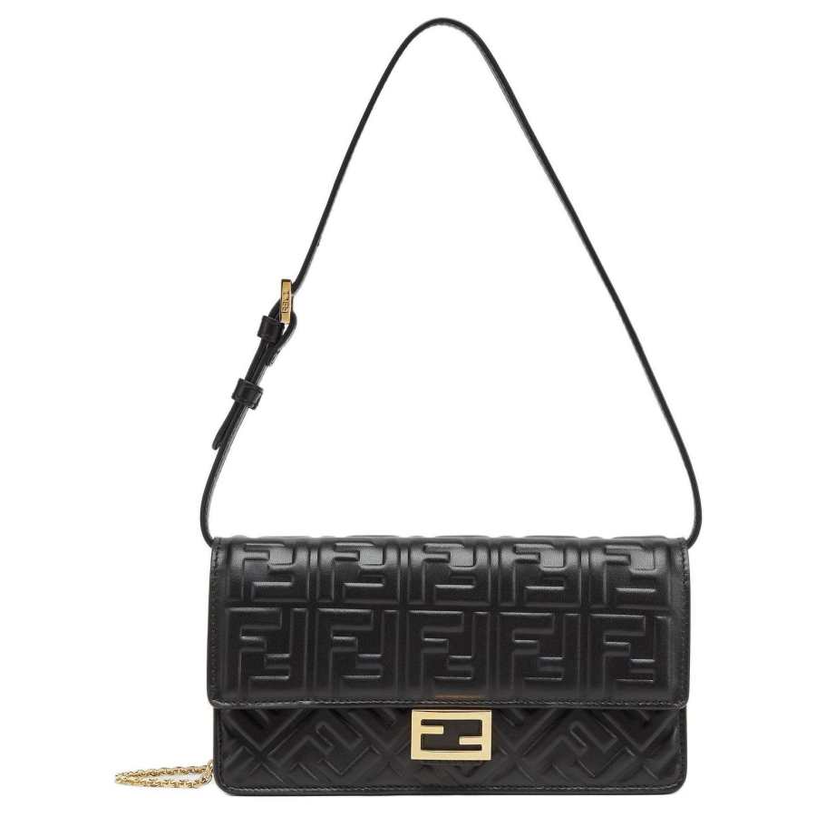 FENDI Baguette Lambskin Crossbody Bag, Shoulder Bag Women's Black