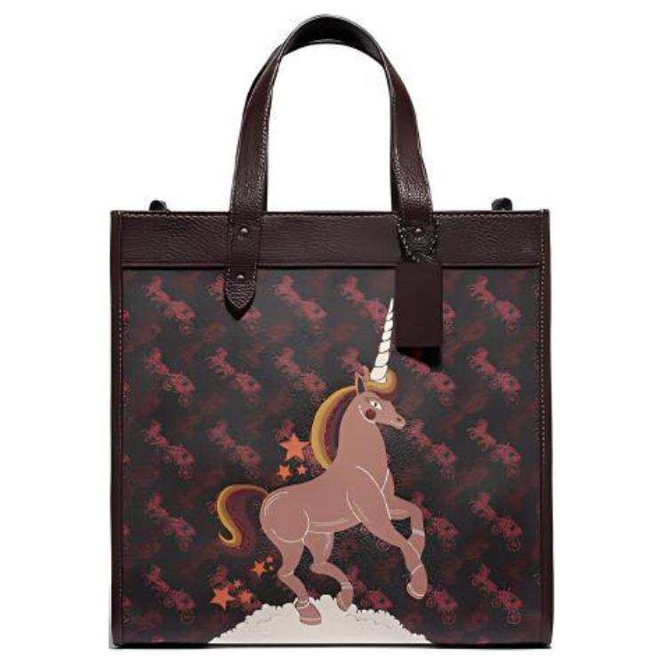 COACH Field Leather Tote Bag, Shopping Bag, Handbag, Shoulder Bag Women's Black Red
