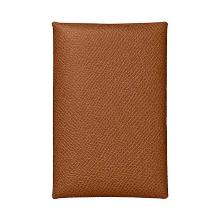HERMES Calvi Epsom Calfskin Card Holder Women's 37 Gold Brown