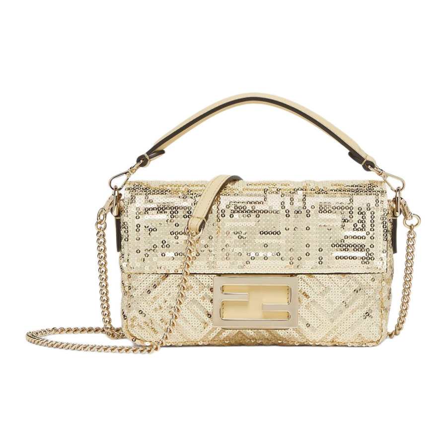 FENDI Baguette Polyester Shoulder Bag, Crossbody Bag, Handbag Mini Women's Gold