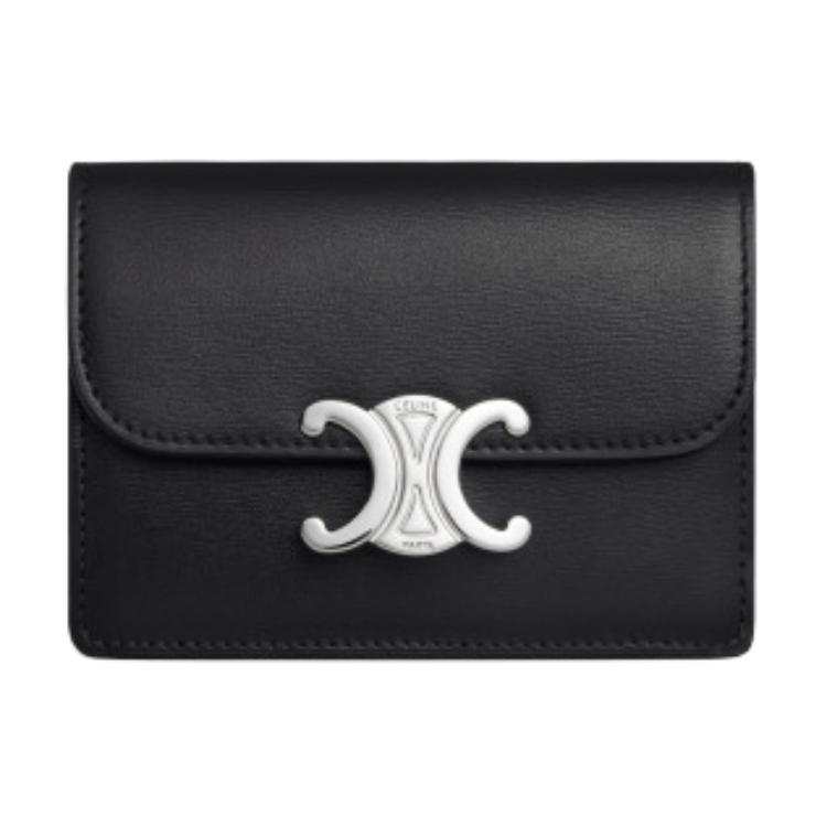 CELINE Triomphe Cow Leather Card Holder Women's Black