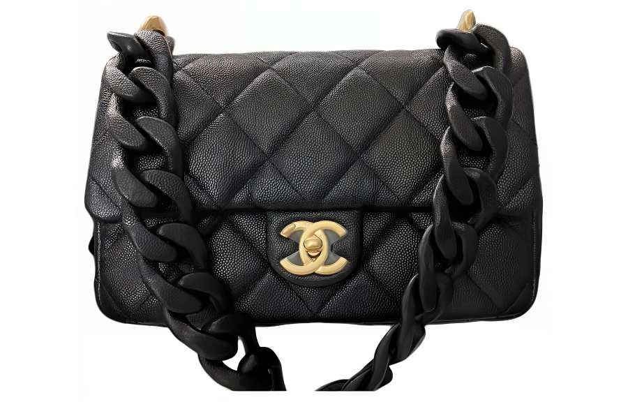 CHANEL Grain Litchi Grain Cow Leather Shoulder Bag Small Women's Black