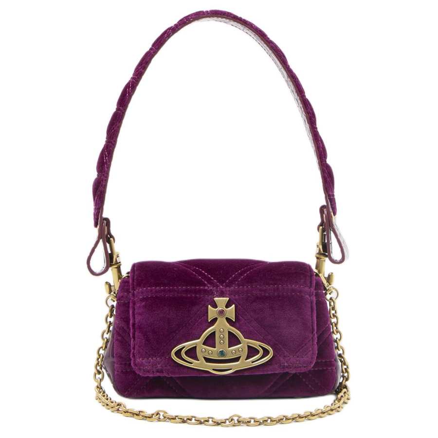 Vivienne Westwood HAZEL Velvet One Shoulder Handbag Women's Purple