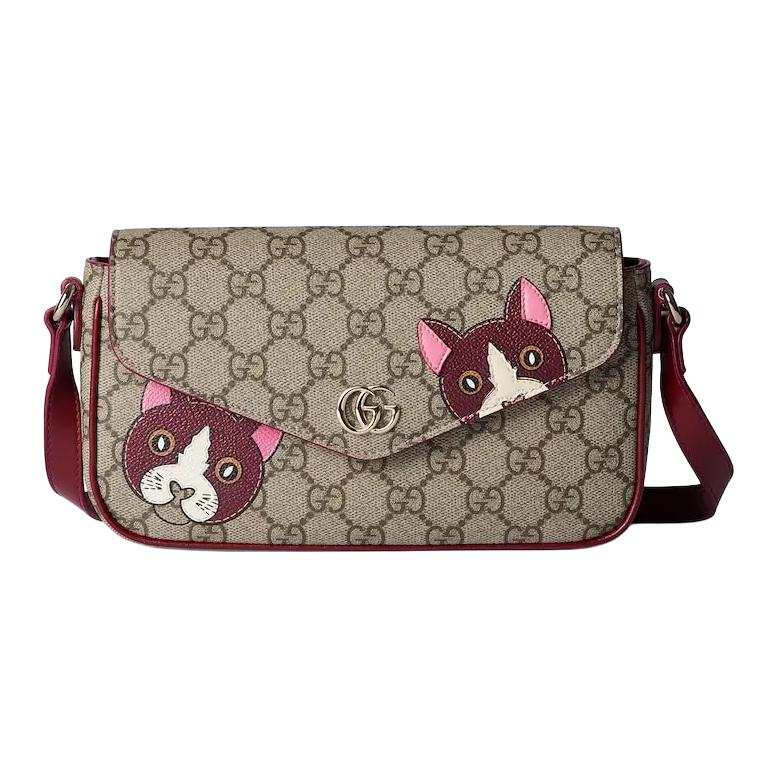 GUCCI Coated Fabric Shoulder Bag Mini Women's Dark Red & Brown