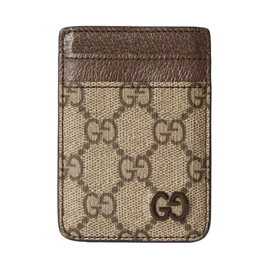 GUCCI GG Supreme Canvas Card Holder Unisex Beige & Dark Brown