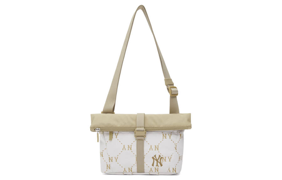 MLB Hobo Bag, One Shoulder Messenger, Crossbody Bag, Zip Closure Women's Ivory