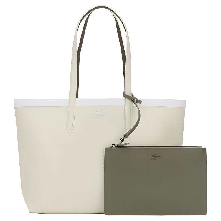 LACOSTE PVC Shoulder Bag Women's Ecru & Olive Green